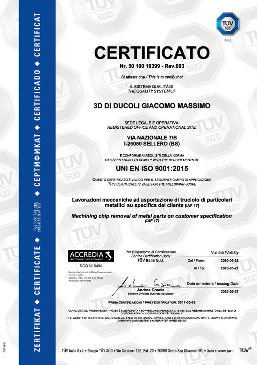 3D Torneria ISO 9001:2015